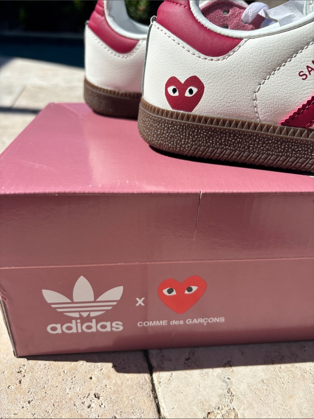 Adidas Samba White and Pink Heart-Print Sneakers COMME des GARÇONS collab 6.5 - Picture 6 of 12